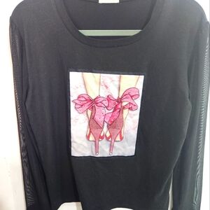 Adorable womens long sleeve t shirt with mesh sleeves, Size 1x